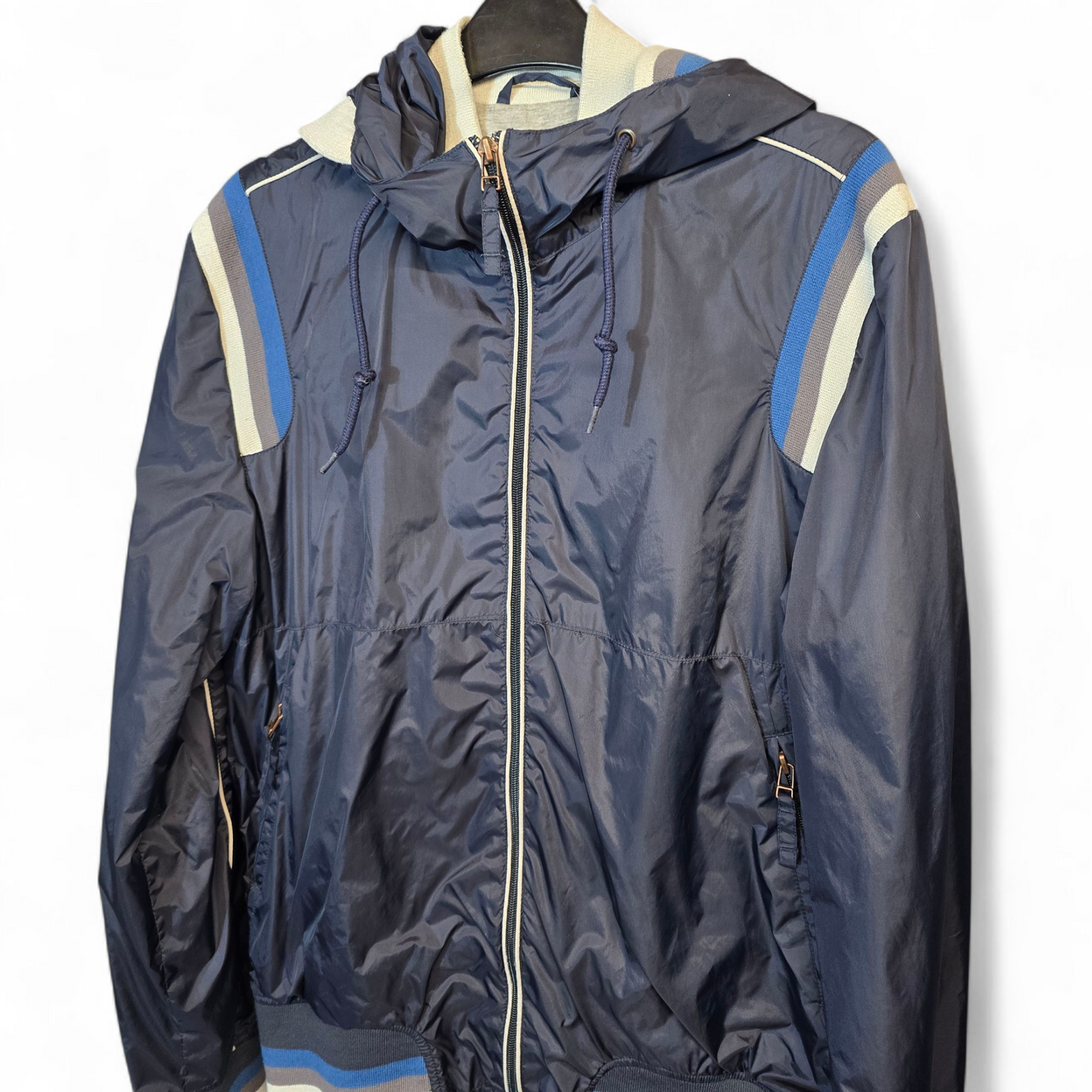 Topman Men’s Blue Waterproof Lightweight Jacket – Hooded, Zip Close, Size M