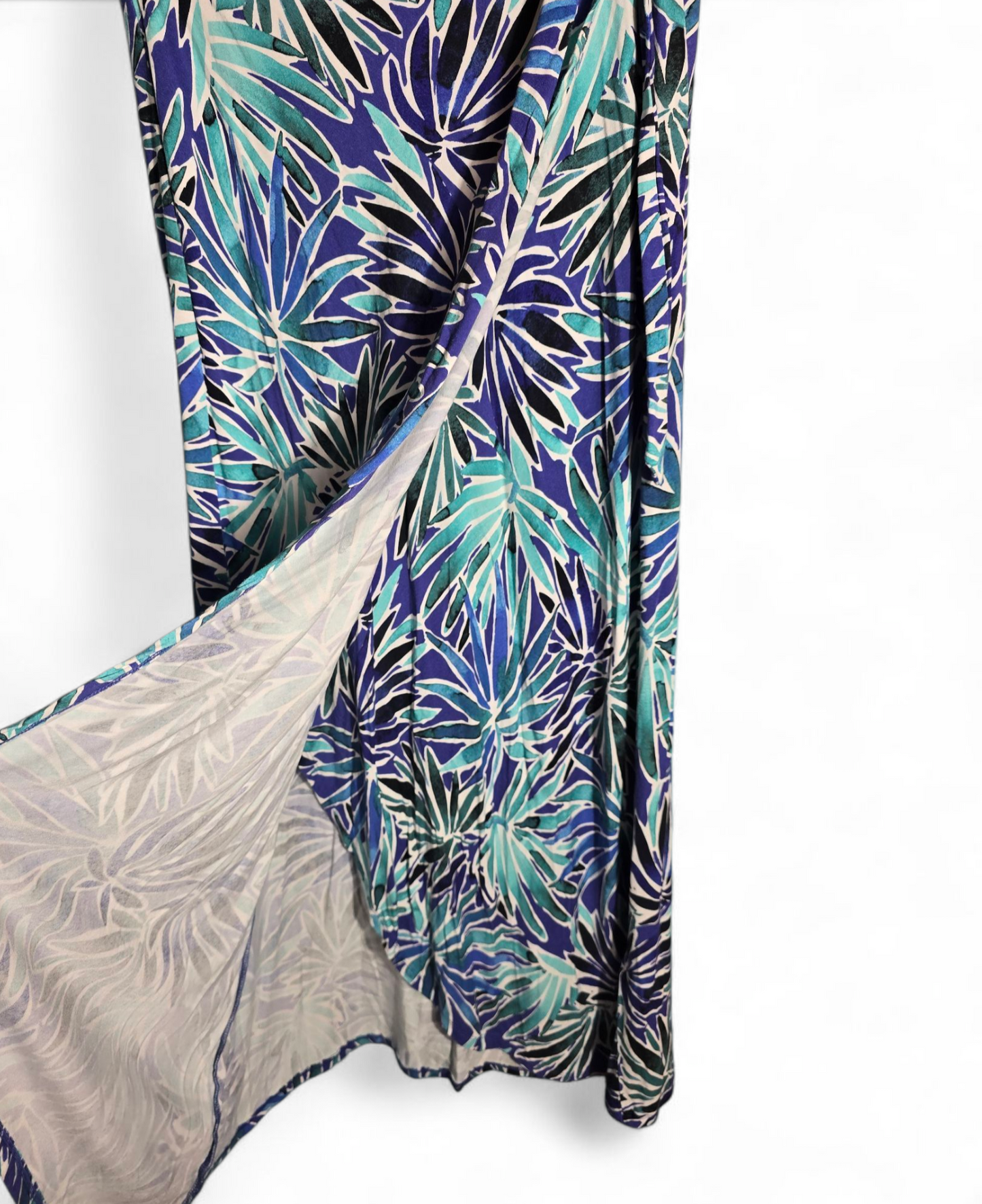 Antibes Blanc Green, Blue & Black Floral Bodycon Wrap Maxi Skirt Size M (Fits 10/12) – Elasticated Waist, Slit Front