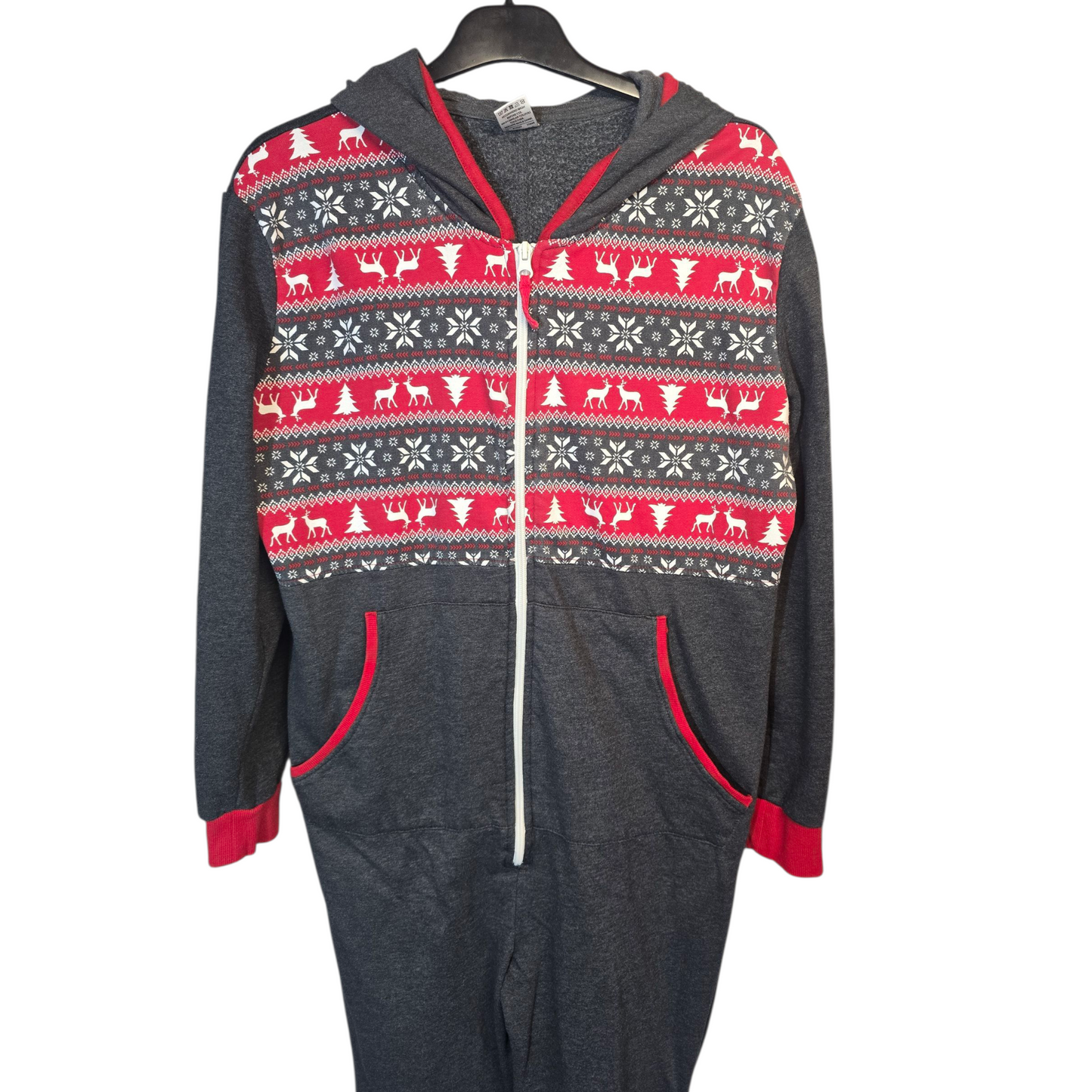 Avenue Grey & Red Christmas Onesie – Size 12/14 – Hooded Zip-Up Festive Loungewear