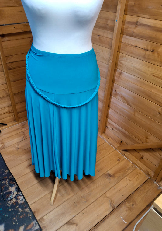 Attitudes by Renée Teal Asymmetrical Skirt 3XL – Rope Belt, Elastic Waist, Size 24–28, Unlined
