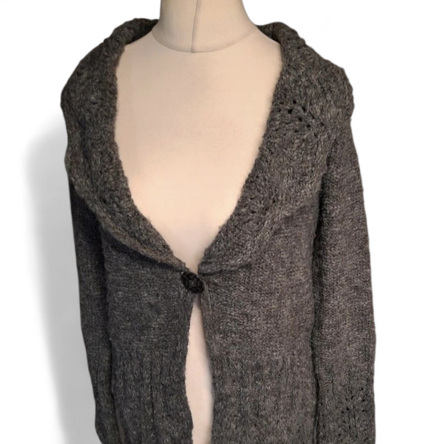 Per Una Grey Knitted Cardigan – Size Small (UK size 8/12) – One Button Close