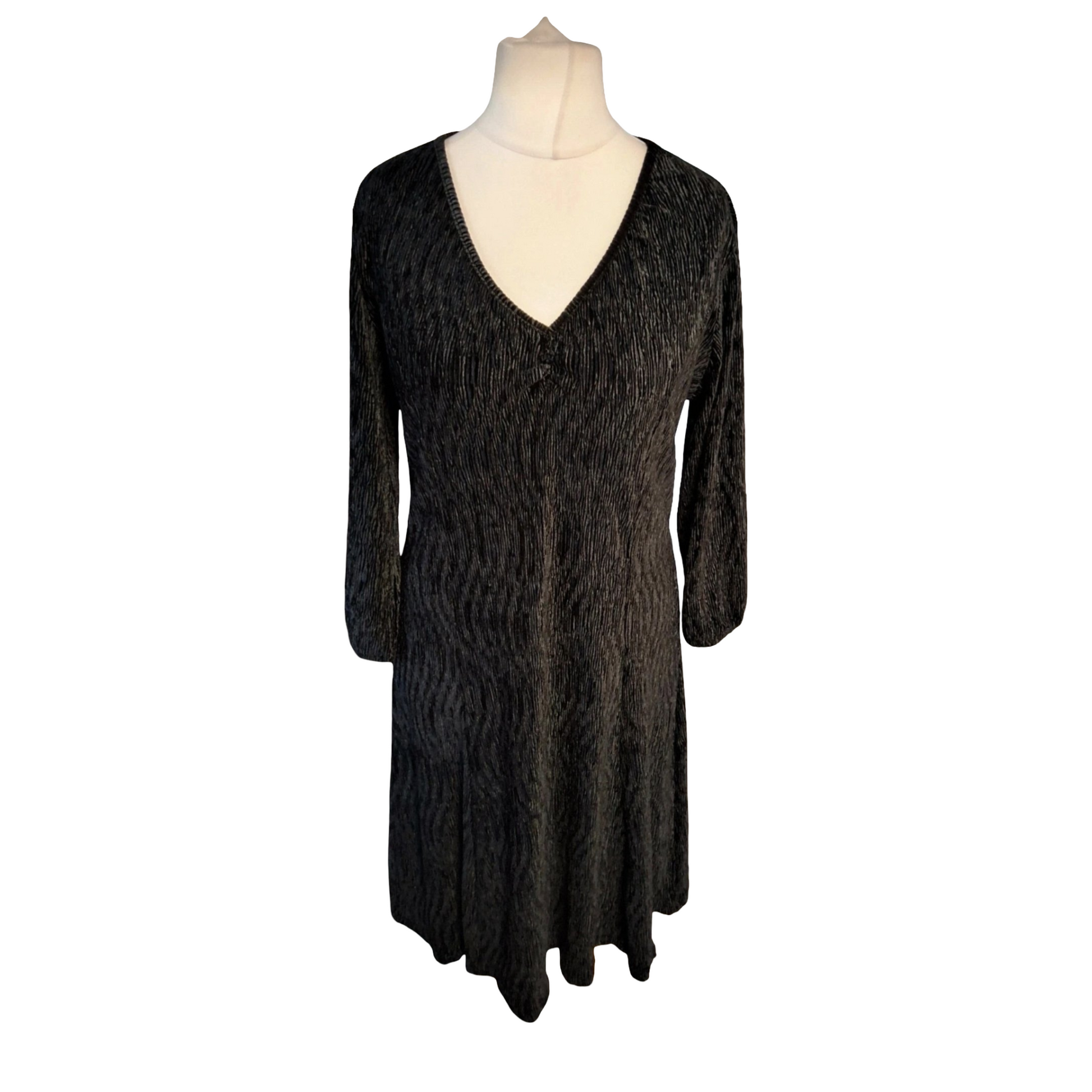 Fransa Black Velvet Midi Dress – Size M (size 10/12), Stretchy, ¾ Sleeves