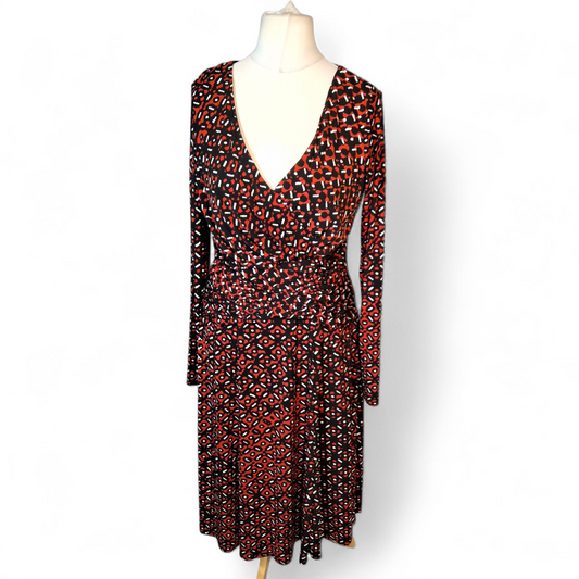 Long Tall Sally Black, Red & White Print Midi Dress – Size 14