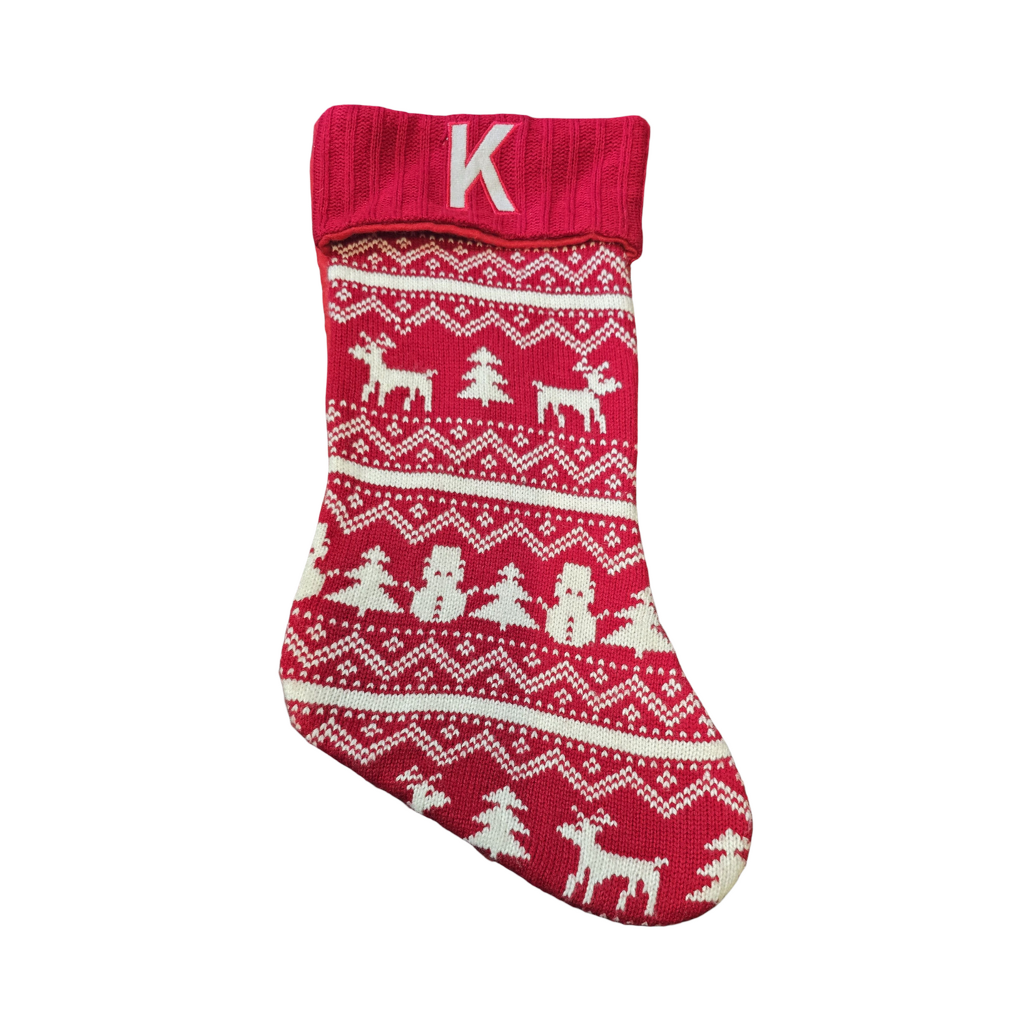 B&M Red & White Knitted Christmas Stocking – Small 18" Festive Fair Isle Design