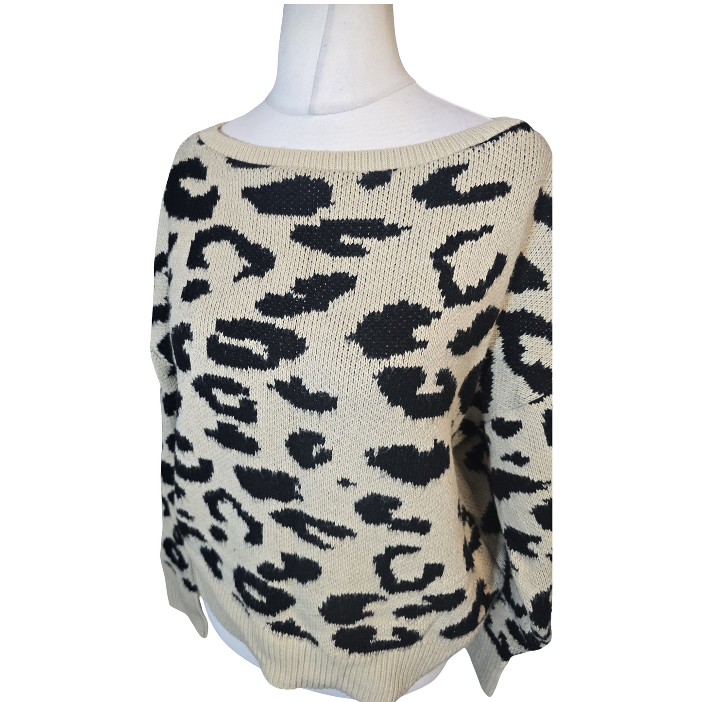 Friends Like These Beige & Black Animal Print Jumper – Oversized Fit – Size 12