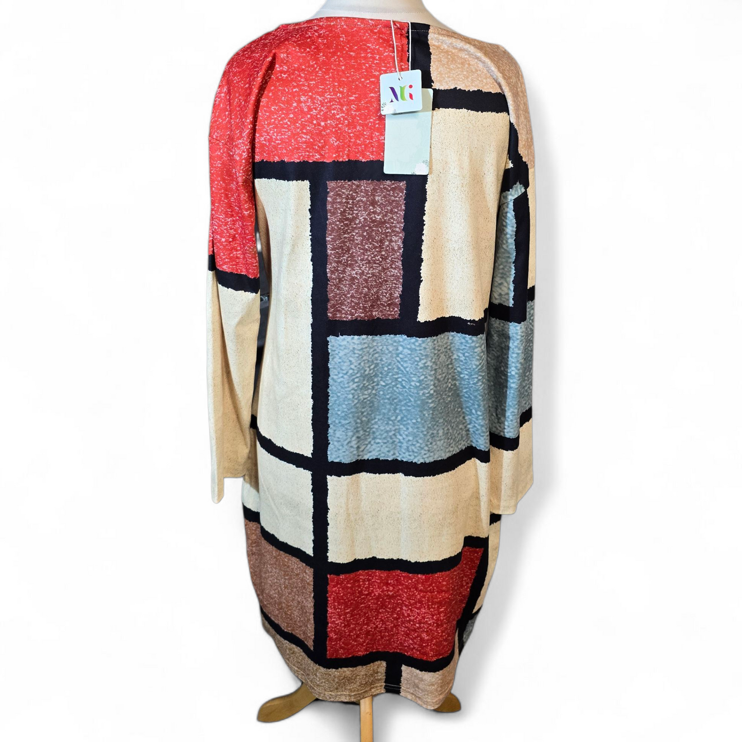 Maria & Gabriele Multicoloured Patchwork V-Neck Dress – Size M (size 14/16) – NWT