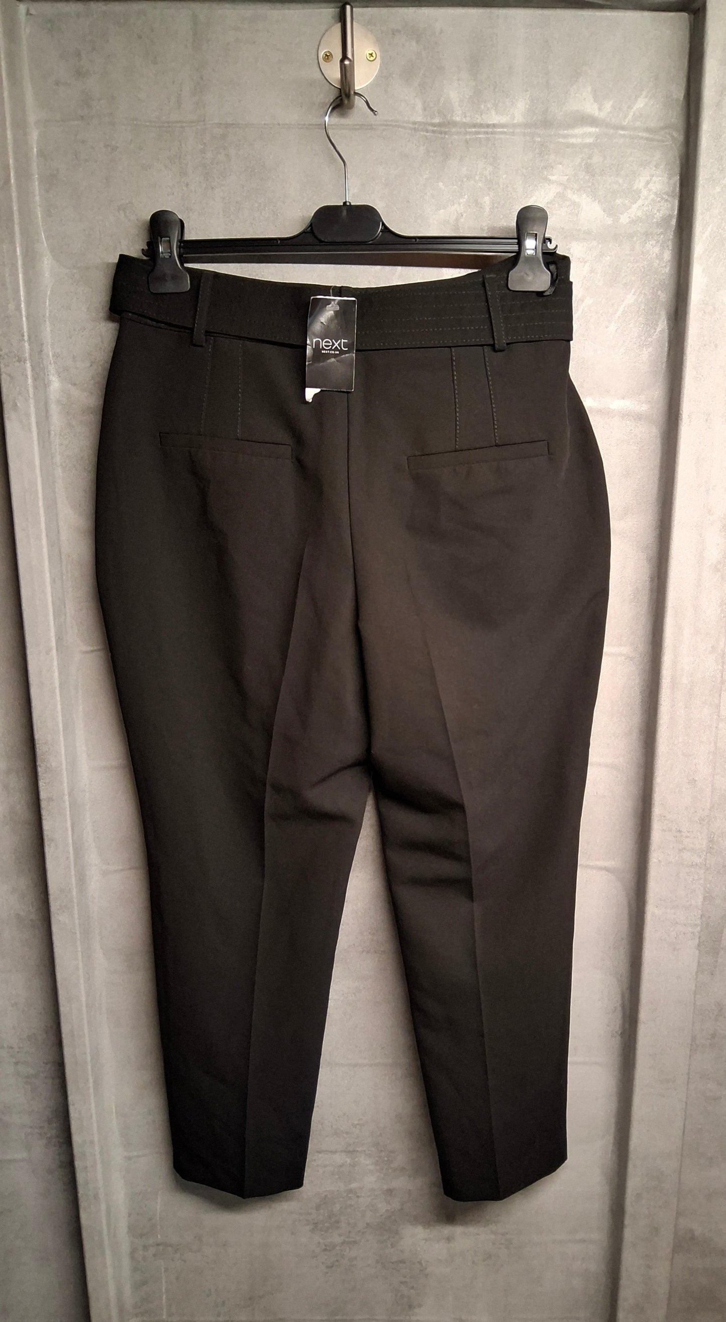 Next Petite Black Slim Leg Trousers with Belt – Size 12