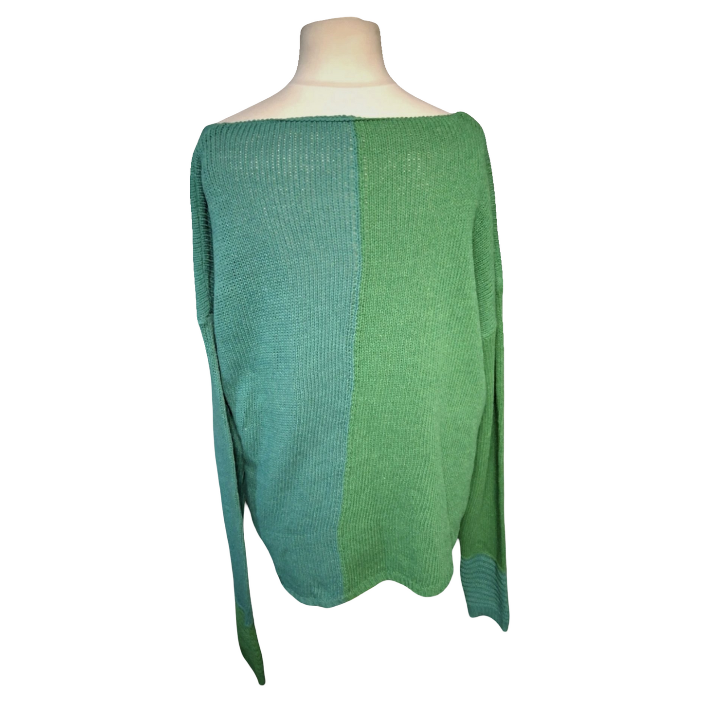 Handmade Green Colour Block Knit Cardigan – Relaxed Fit, Button Close