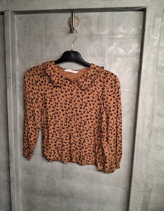 H&M Brown Leopard Print Blouse – Girls 6–7 Years – Viscose – Long Sleeve