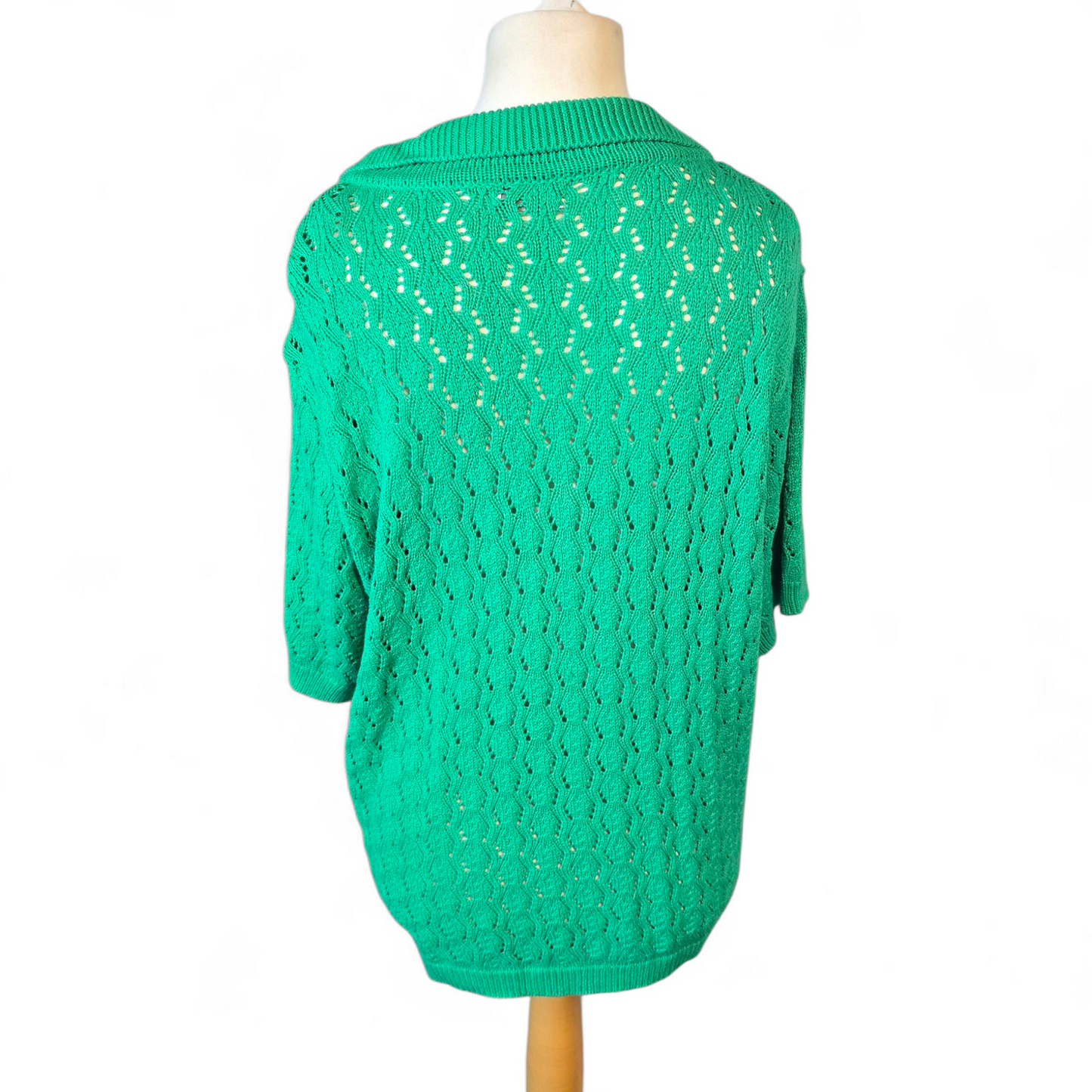 Matalan Green Crochet Jumper – Collared Neckline – Size L (size 18/20)