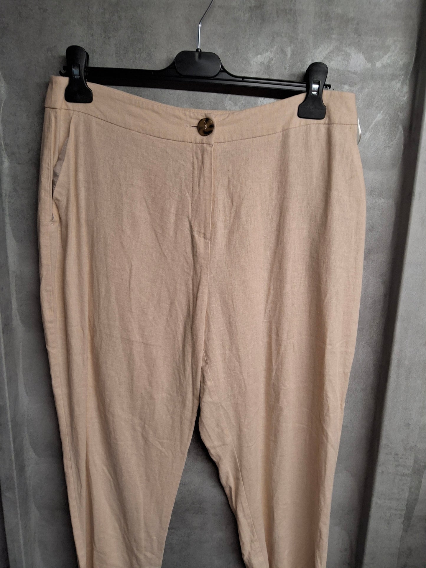 Very Cream Linen Blend High-Waist Slim Trousers – Size 12 – Light & Luxe