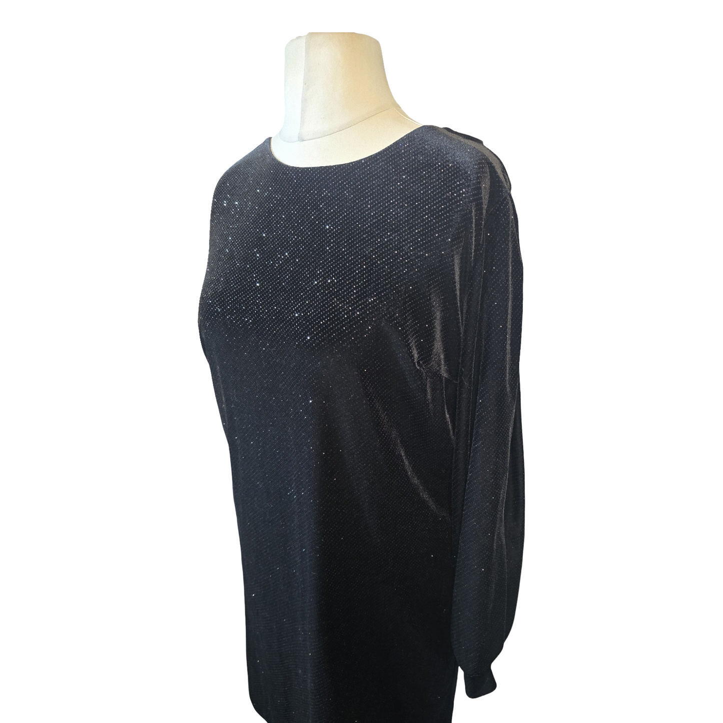 Next Black Velvet Sequin Dress – Open Back & Slit Sleeves – Size 14
