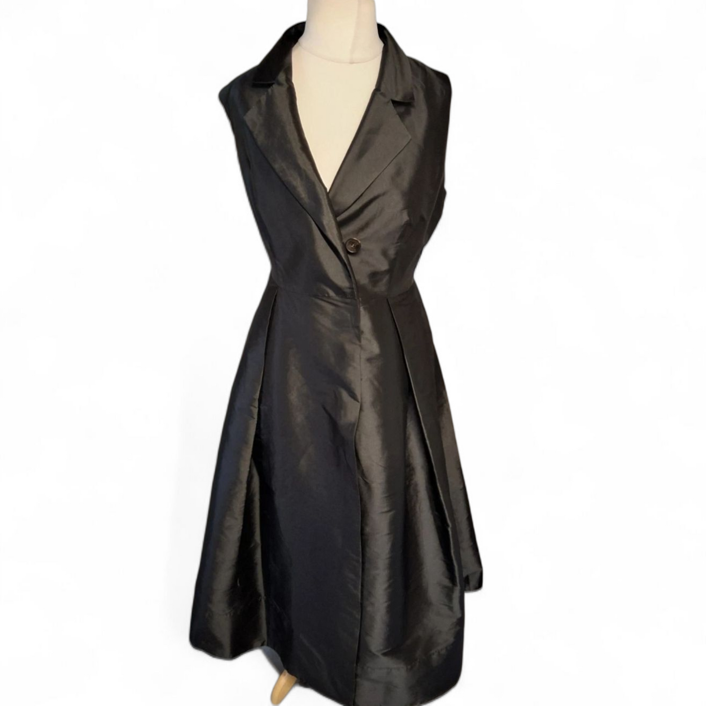 Karen Millen Black Satin Wrap Midi Dress – Size 10 – Sleek & Sophisticated