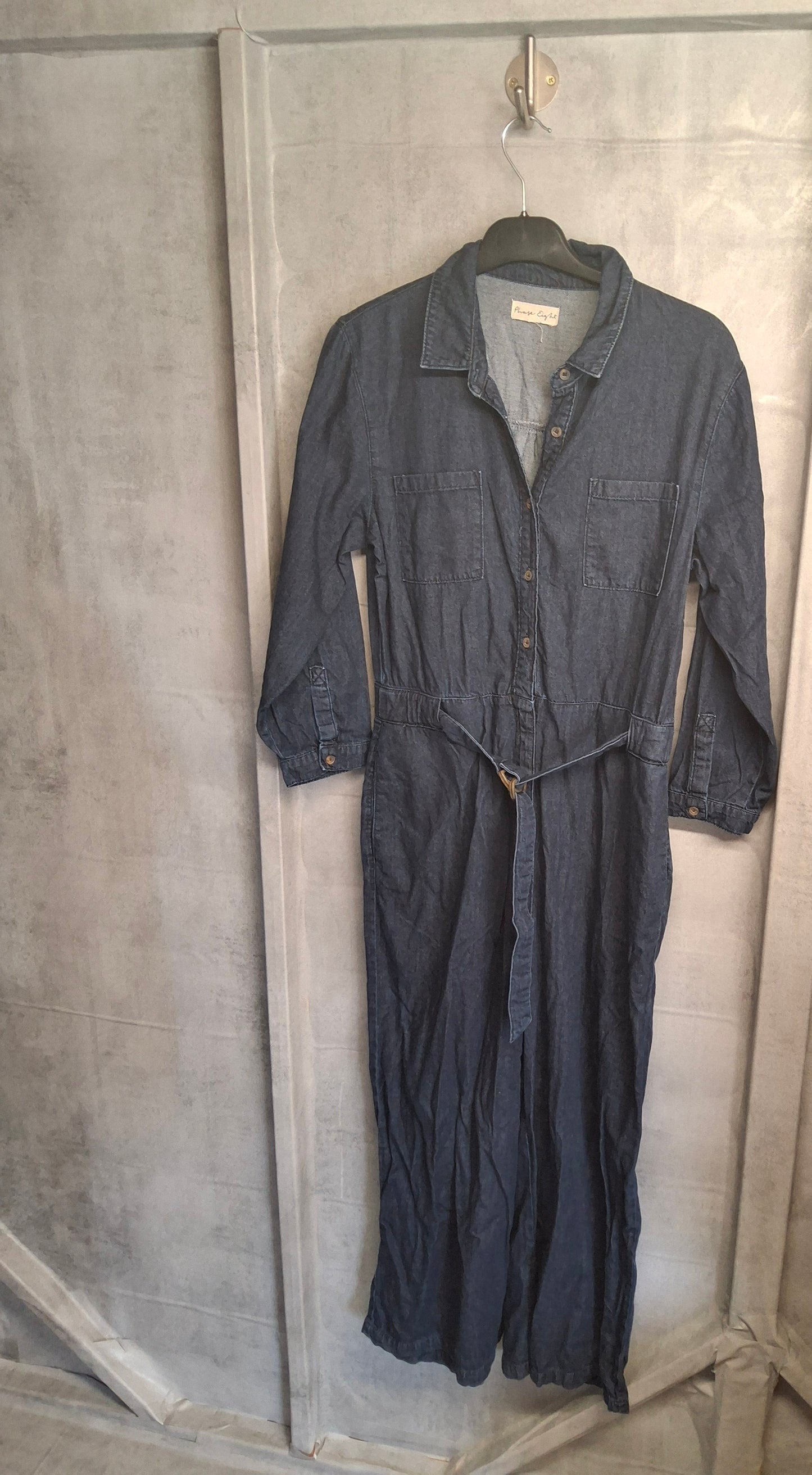 Phase Eight Denim Blue Cropped Flared Leg Jumpsuit – Size 10 – 100% Cotton