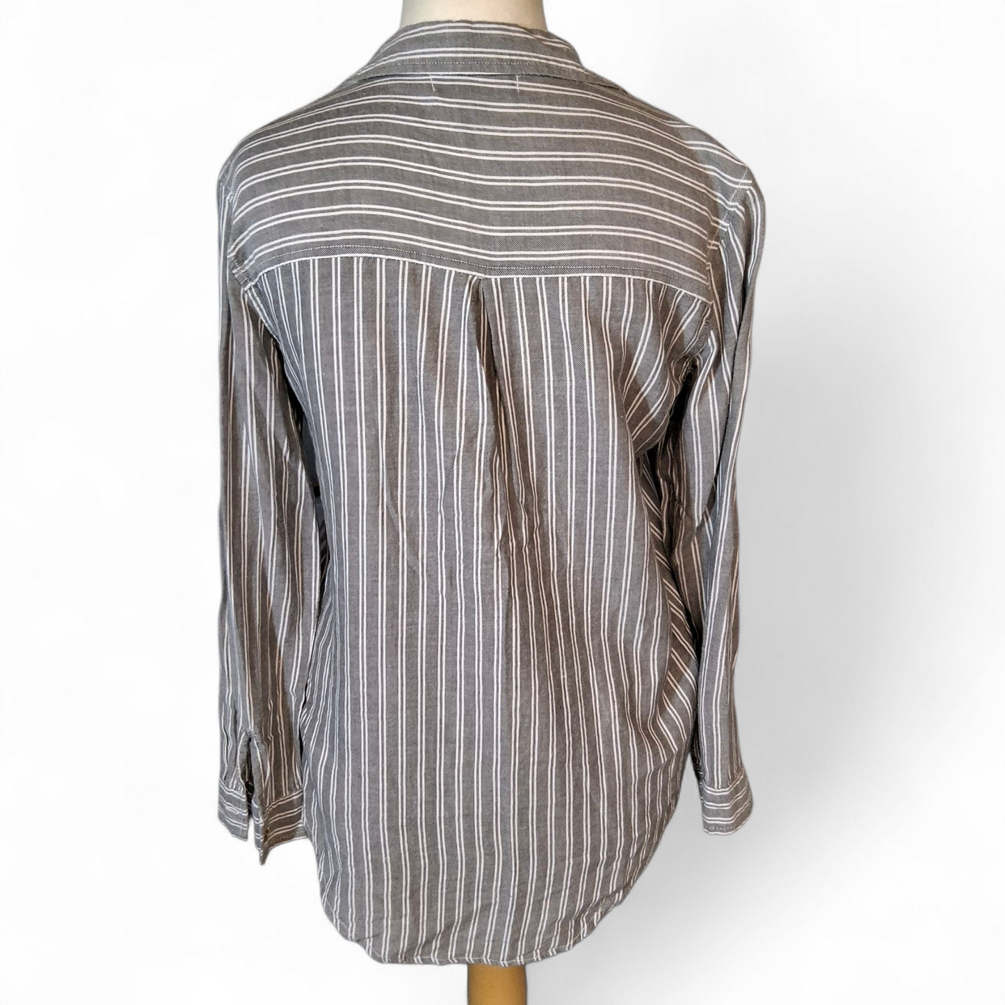 Primark Grey & White Striped Shirt – 100% Cotton – Size 10