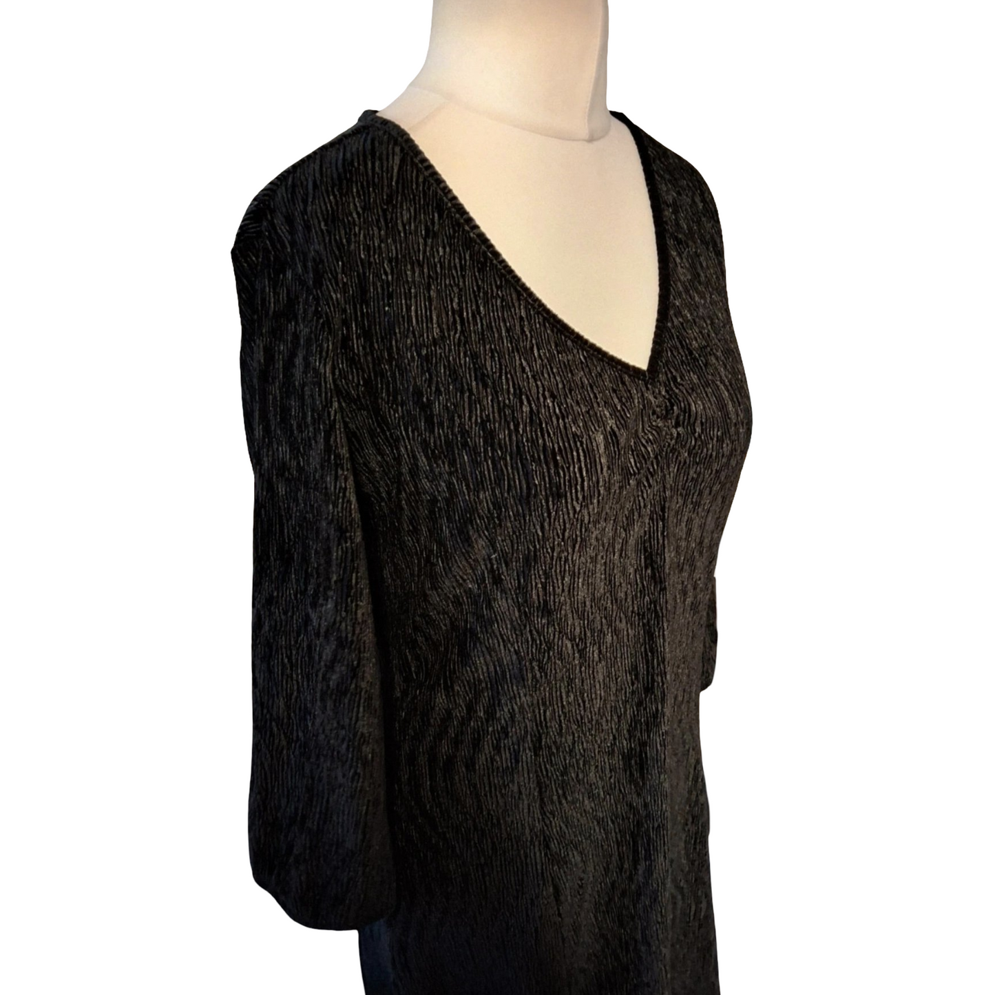 Fransa Black Velvet Midi Dress – Size M (size 10/12), Stretchy, ¾ Sleeves