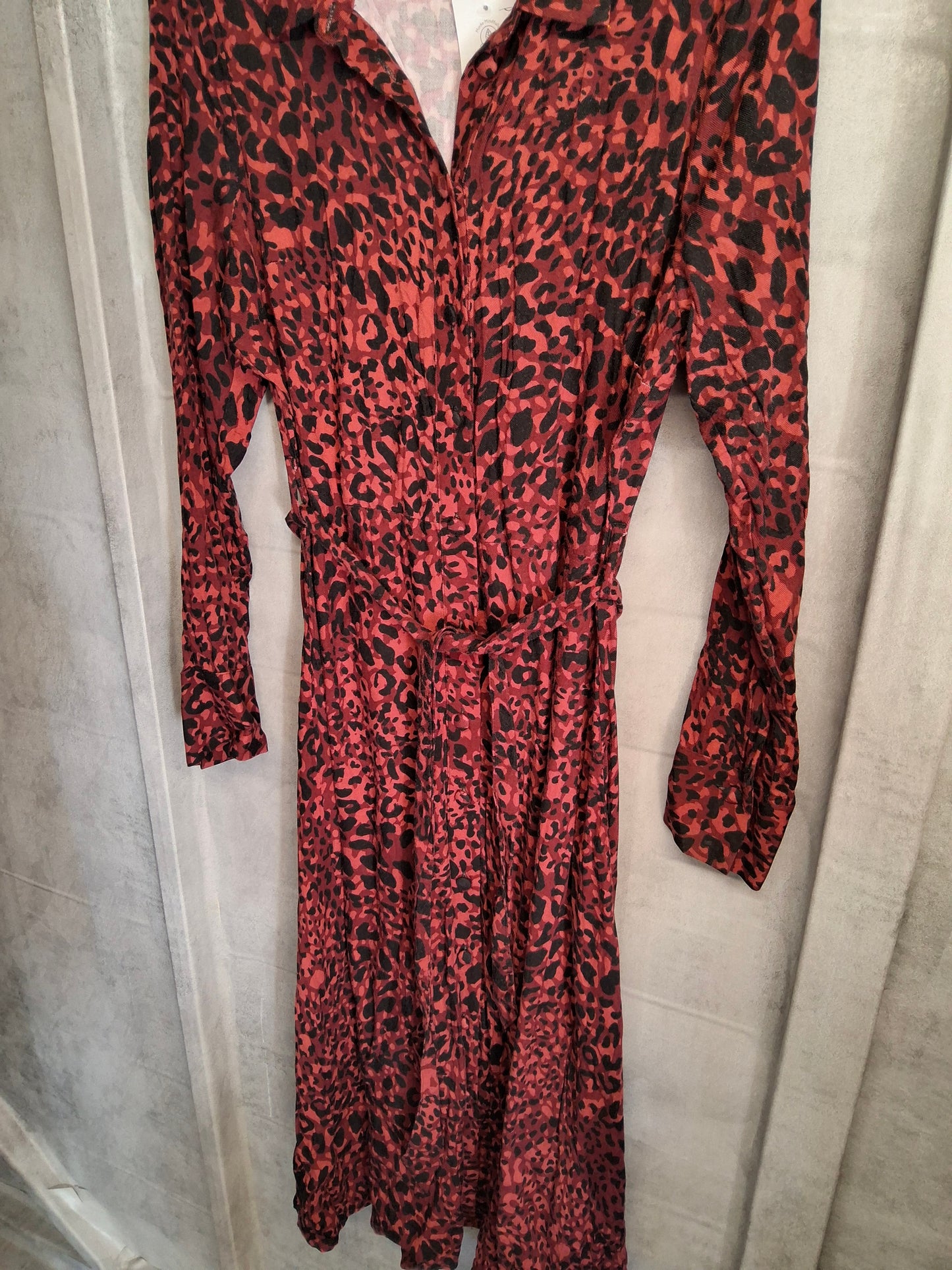 F&F Red & Black Animal Print Midi Shirt Dress – UK 6 – NWT