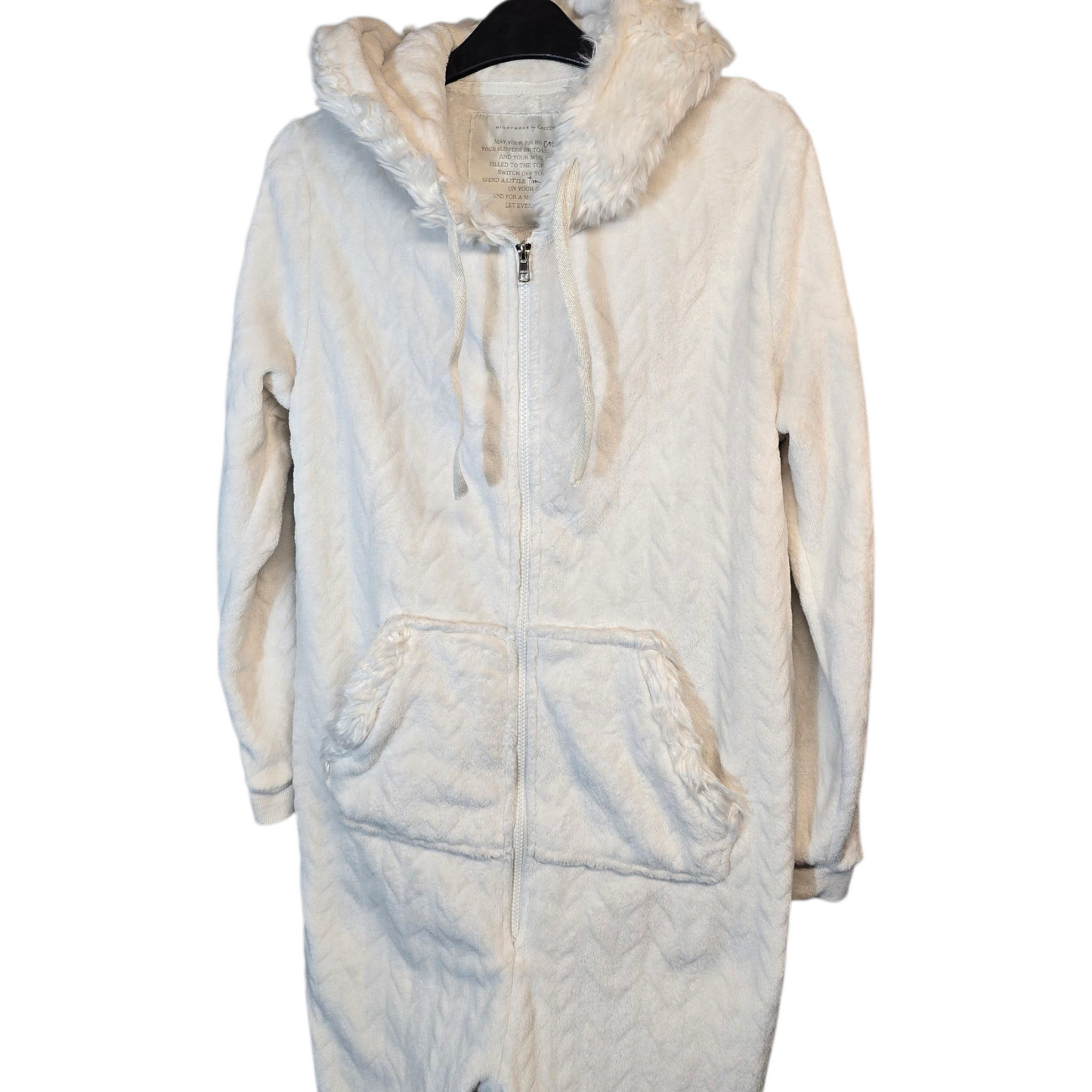 George White Fleeced Onesie with Teddy Bear Hood – Size M (UK size 12/14)