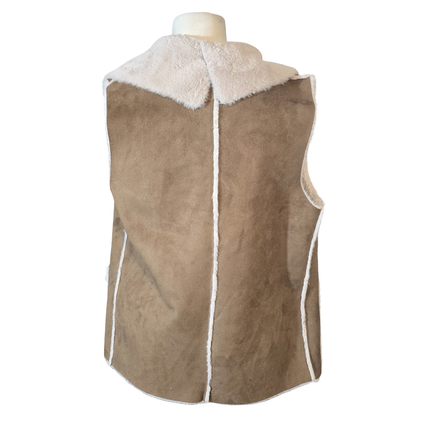 Primark Brown & Cream Fleece-Lined Sleeveless Gilet – Size 6 (Oversized Fit to 8)