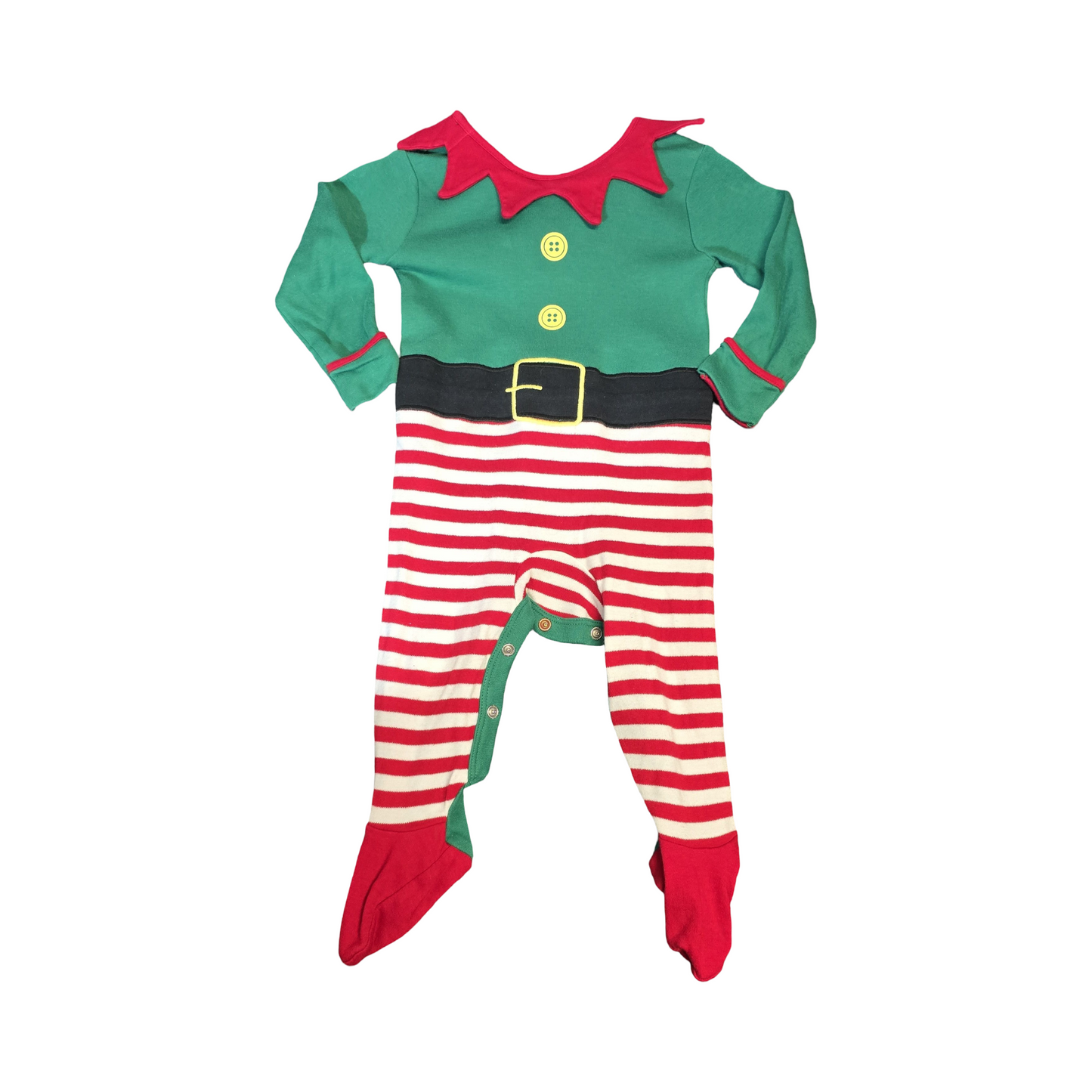 George Elf Christmas Onesie – 6–9 Months – Cute Striped Festive Sleepsuit
