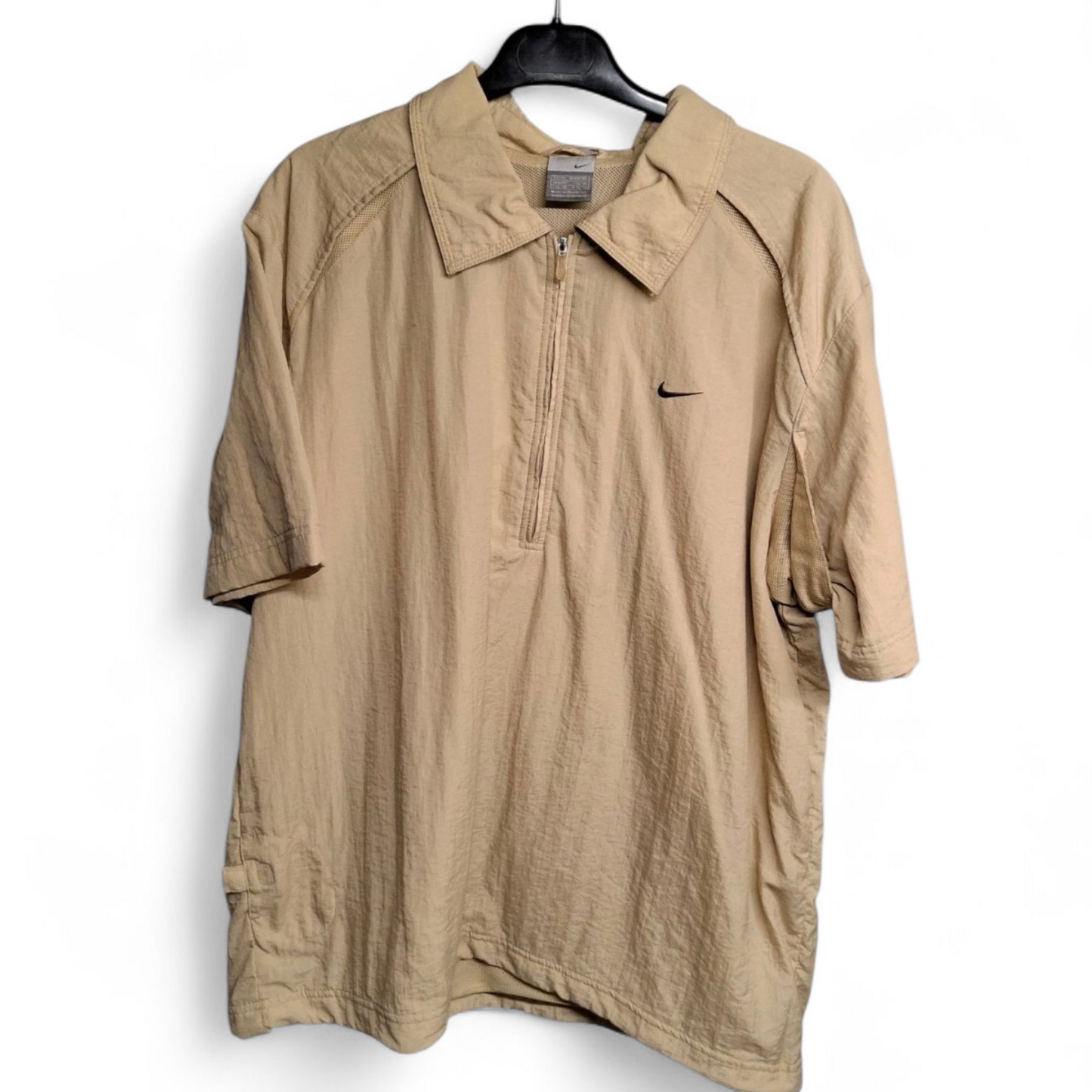 Men's Vintage 90s Y2K Nike Track Jacket – Beige, XL, 1/4 Zip, Short Sleeve, Logo, Retro Streetwear