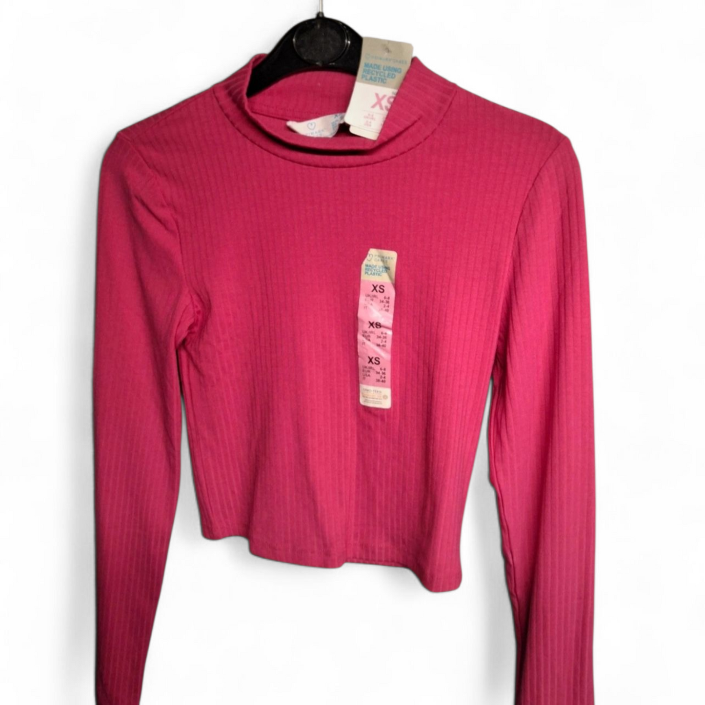 Primark Pink Ribbed High Neck Crop Top – Size XS (UK size 6/8) – NWT