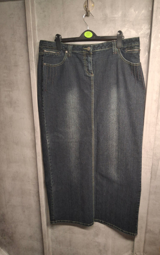 Tall Zone Blue Denim Maxi Skirt – Size 18 – Back Split & Pockets
