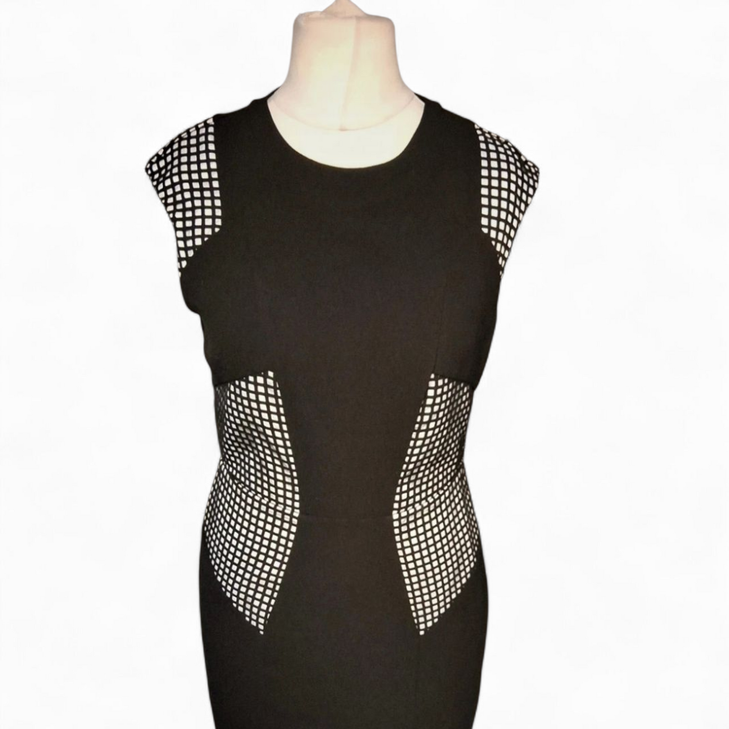 Warehouse Monochrome Illusion Panel Dress – Size 12 Office to Out Style