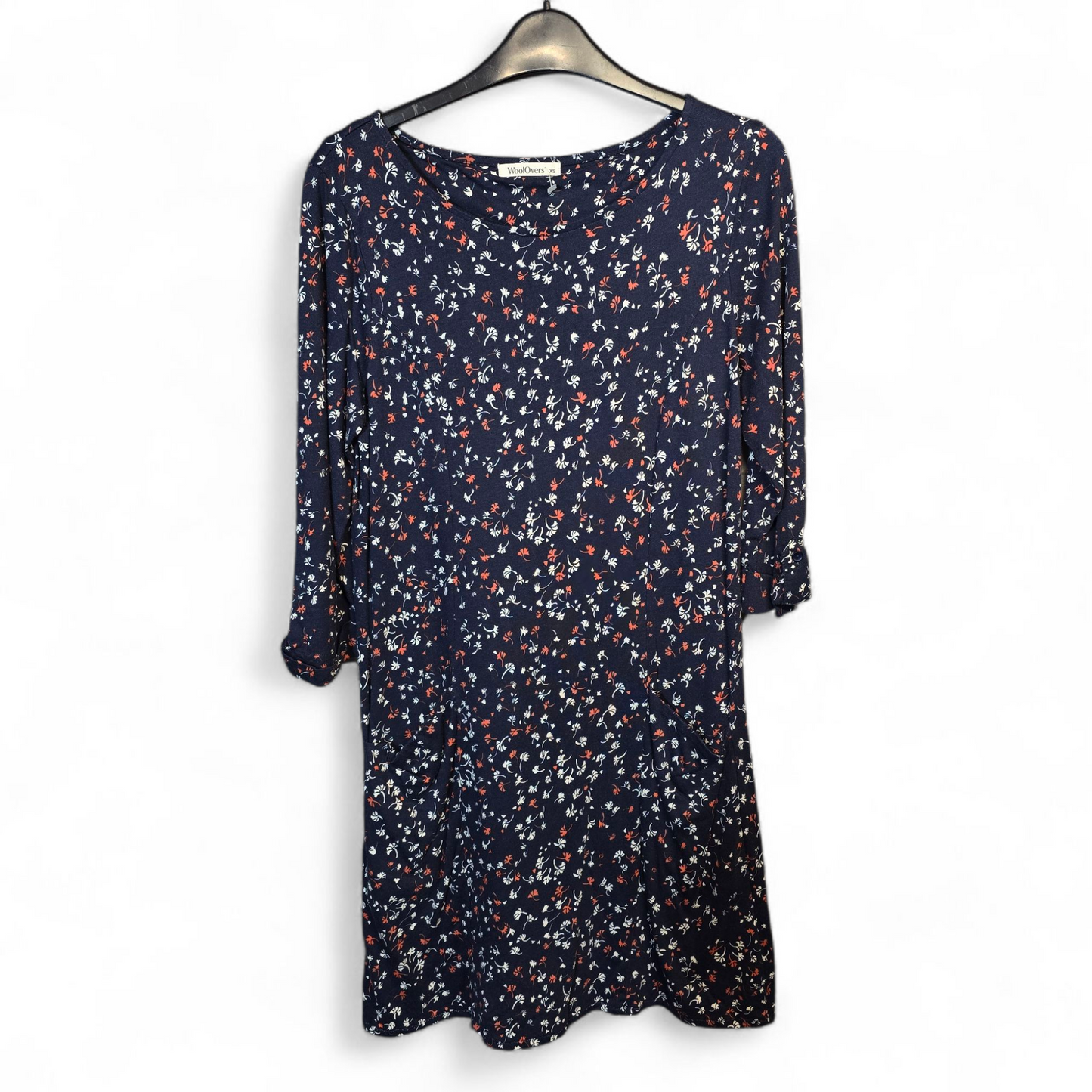 WoolOvers Navy Red & White Floral Dress – 3/4 Sleeves – Pockets – XS (6/8)
