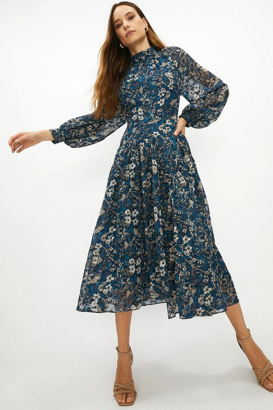 Coast Blue Floral Maxi Dress – Size 10 – Long Sleeve Dress 🌸