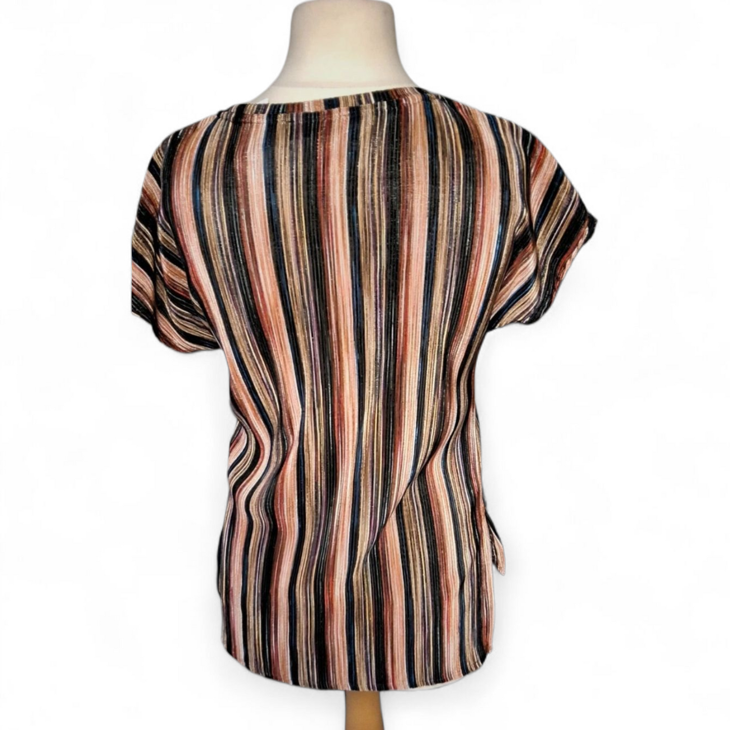 Per Una Multicolour Striped Top | UK size 8 | Relaxed Fit Blouse | Casual Chic | Side Slit Tee | Lightweight