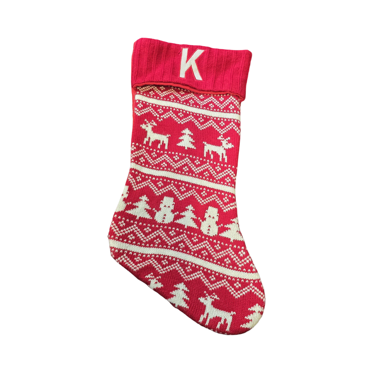 B&M Red & White Knitted Christmas Stocking – Small 18" Festive Fair Isle Design