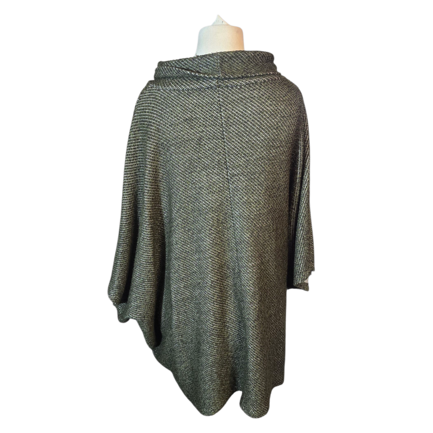 Cerulean Green Knit Turtleneck Poncho – One Size – Acrylic/Polyester/Viscose