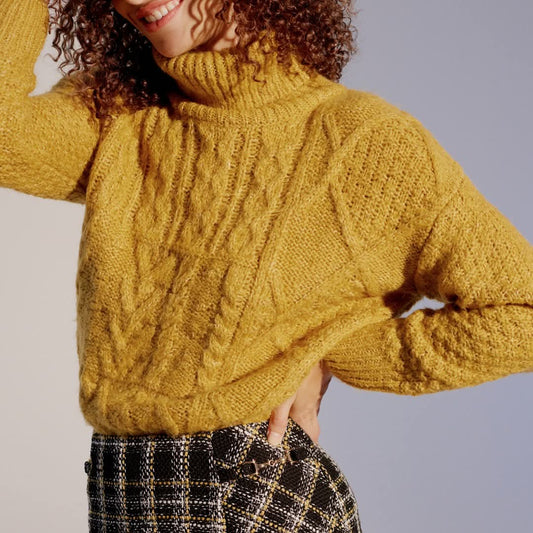 F&F Mustard Yellow Oversized Chunky Knit Turtleneck Jumper – Size 8