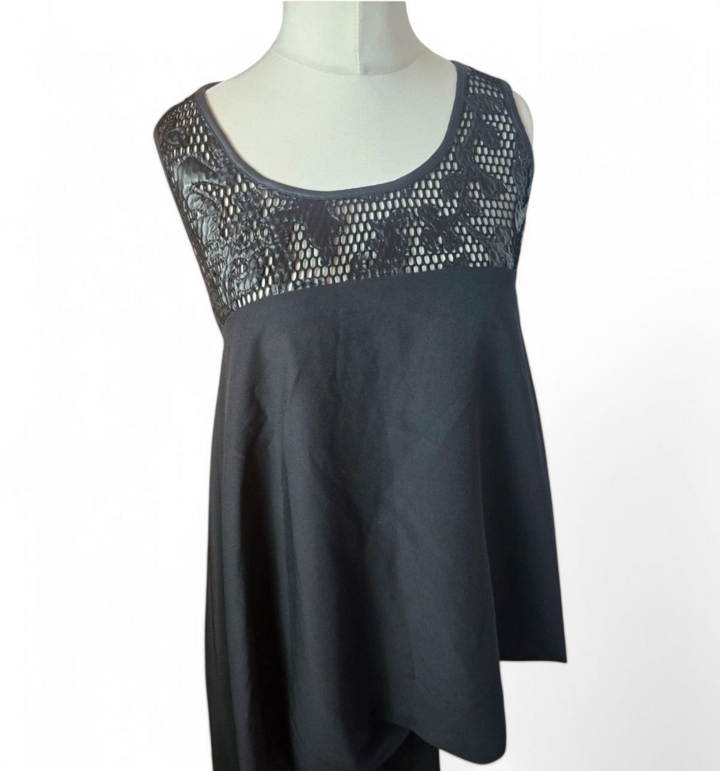 Manuela black sleeveless layered asymmetrical midi dress one size