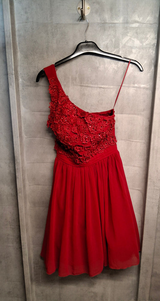 Little Mistress Red One-Shoulder Embellished Mini Dress – Size 6 – NWT