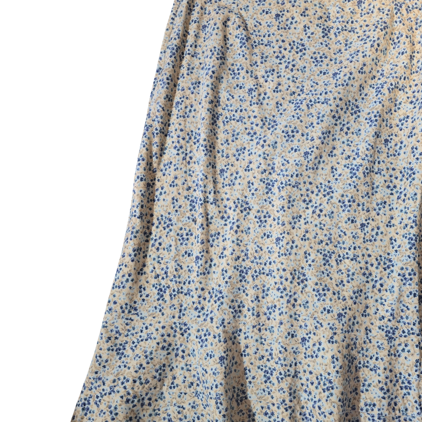 Per Una Beige & Blue Floral Corduroy Midi Skirt – Size 16 – 100% Cotton