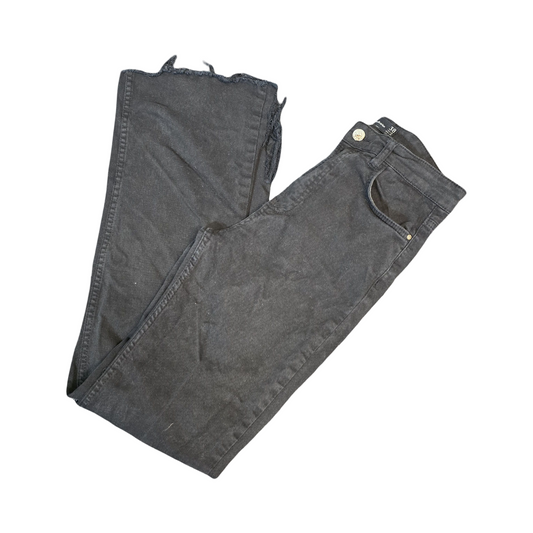 Stradivarius Black High-Waisted Flared Jeans – Distressed Hems – Size UK 10