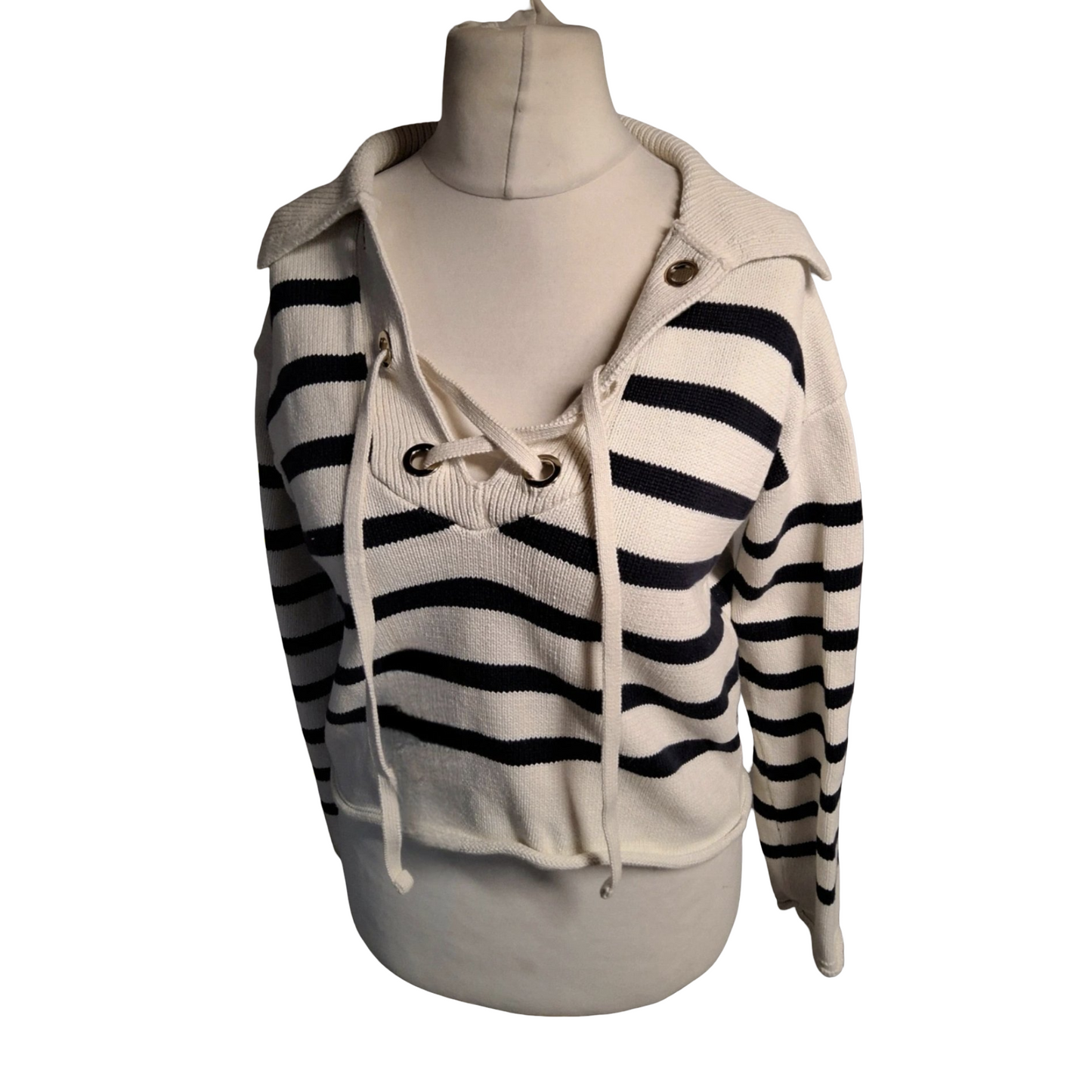 Primark White & Black Striped Cropped Cotton Jumper – Size 10/12