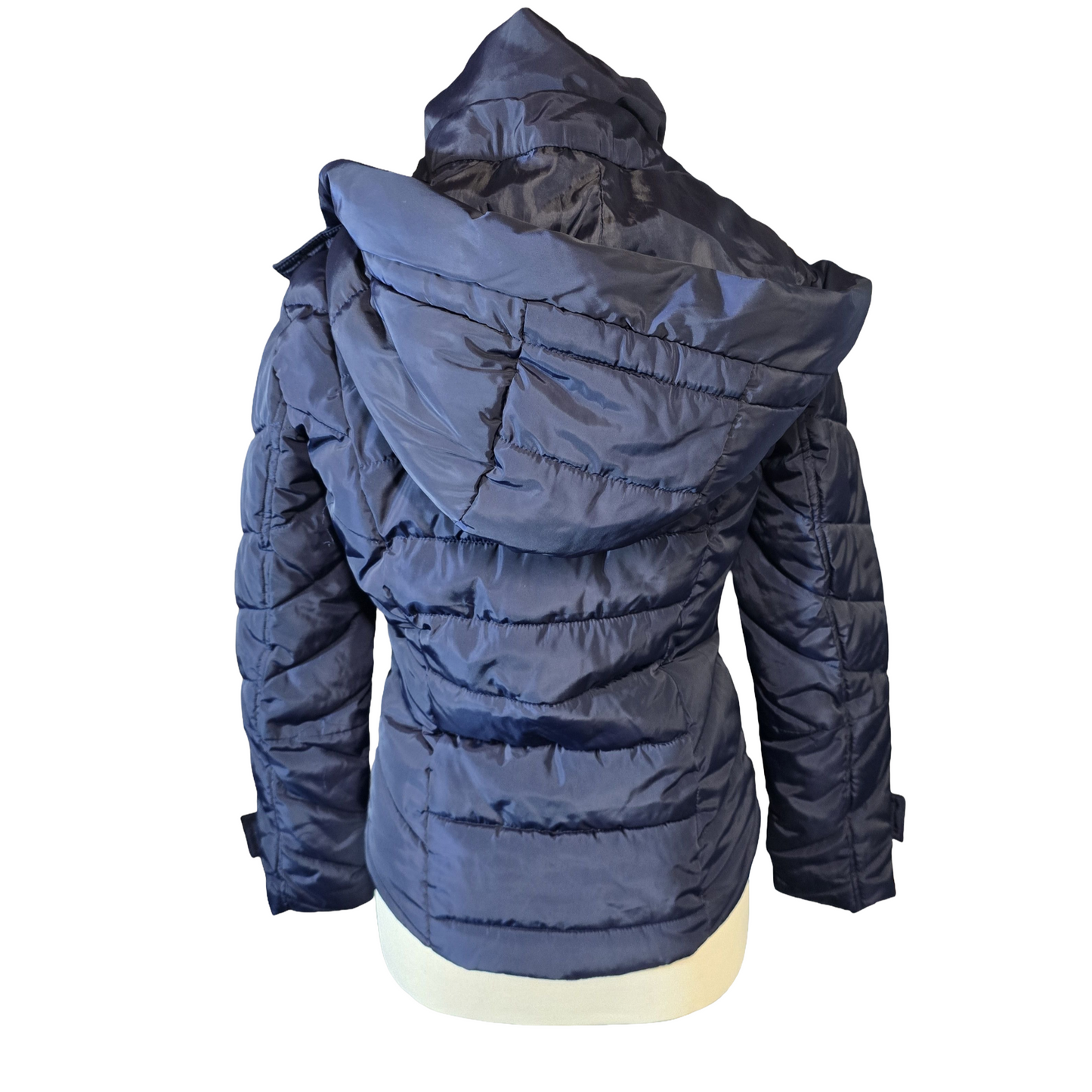 Next Petite Navy Puffer Coat – Size 6 – Detachable Hood & Fleece Pockets