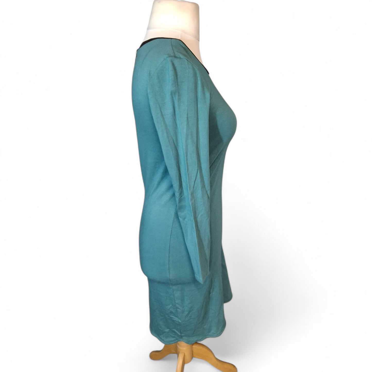 Quba & Co Teal Green & Black Bodycon Dress – 3/4 Sleeve – Cotton Modal – Knee Length – Size 1 (UK size 8/10)
