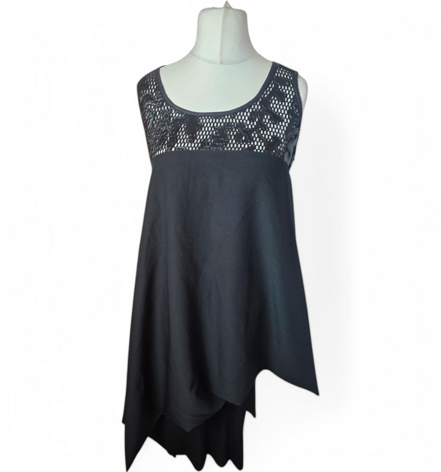 Manuela black sleeveless layered asymmetrical midi dress one size