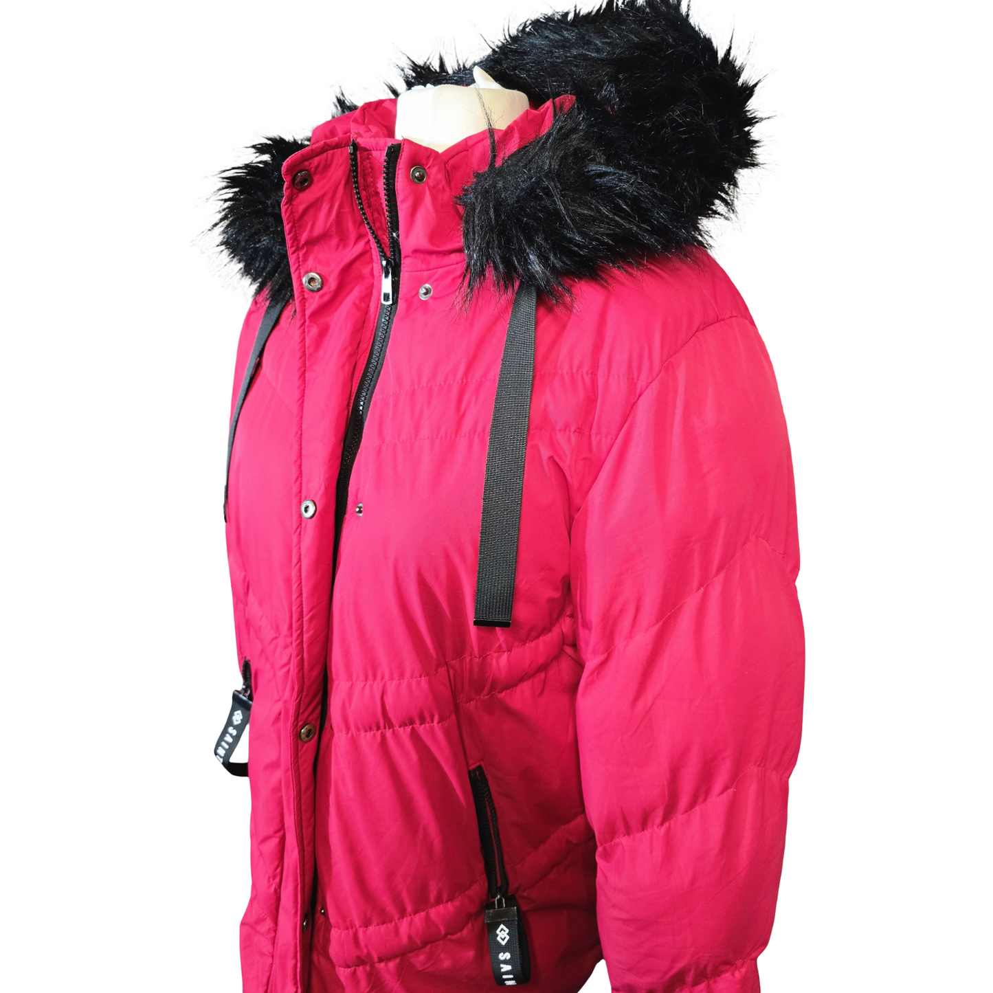 Saint & Sinner Red Puffer Midi Coat – Faux Fur Hood – Size 20