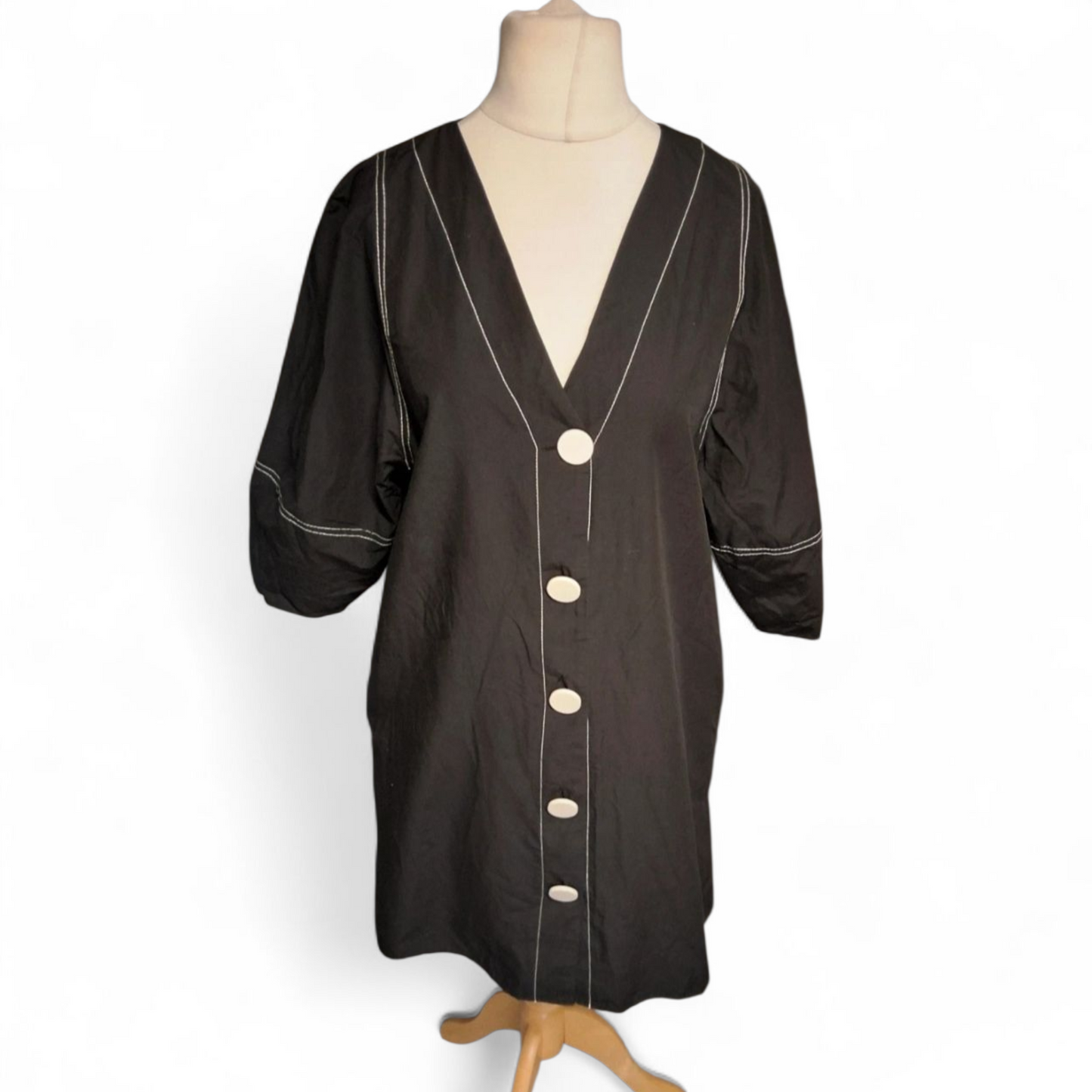 Zara Black Shirt Style Mini Dress – Size L (UK size 12/14) – Button Front