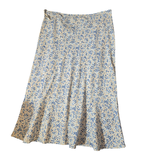 Per Una Beige & Blue Floral Corduroy Midi Skirt – Size 16 – 100% Cotton