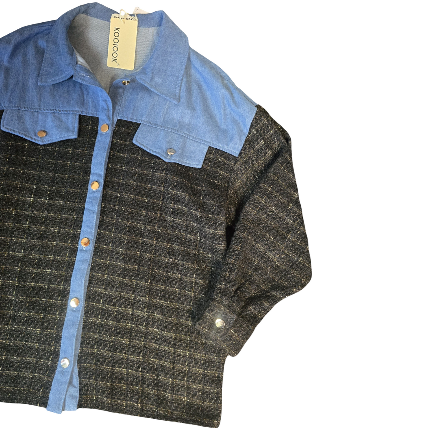 Koolook Shirt Blue & Black Med Size 12/14 Denim Everyday NWT