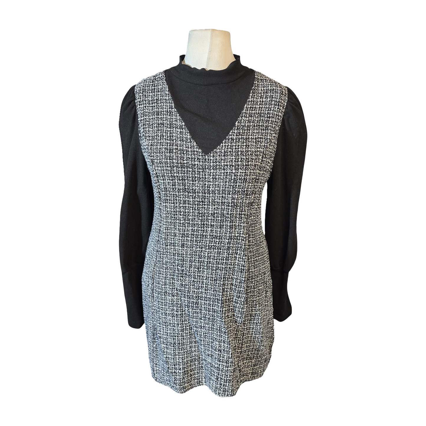 SHEIN Grey & Black High-Neck Mini Dress – Pinafore Style – Size L (UK 12/14)