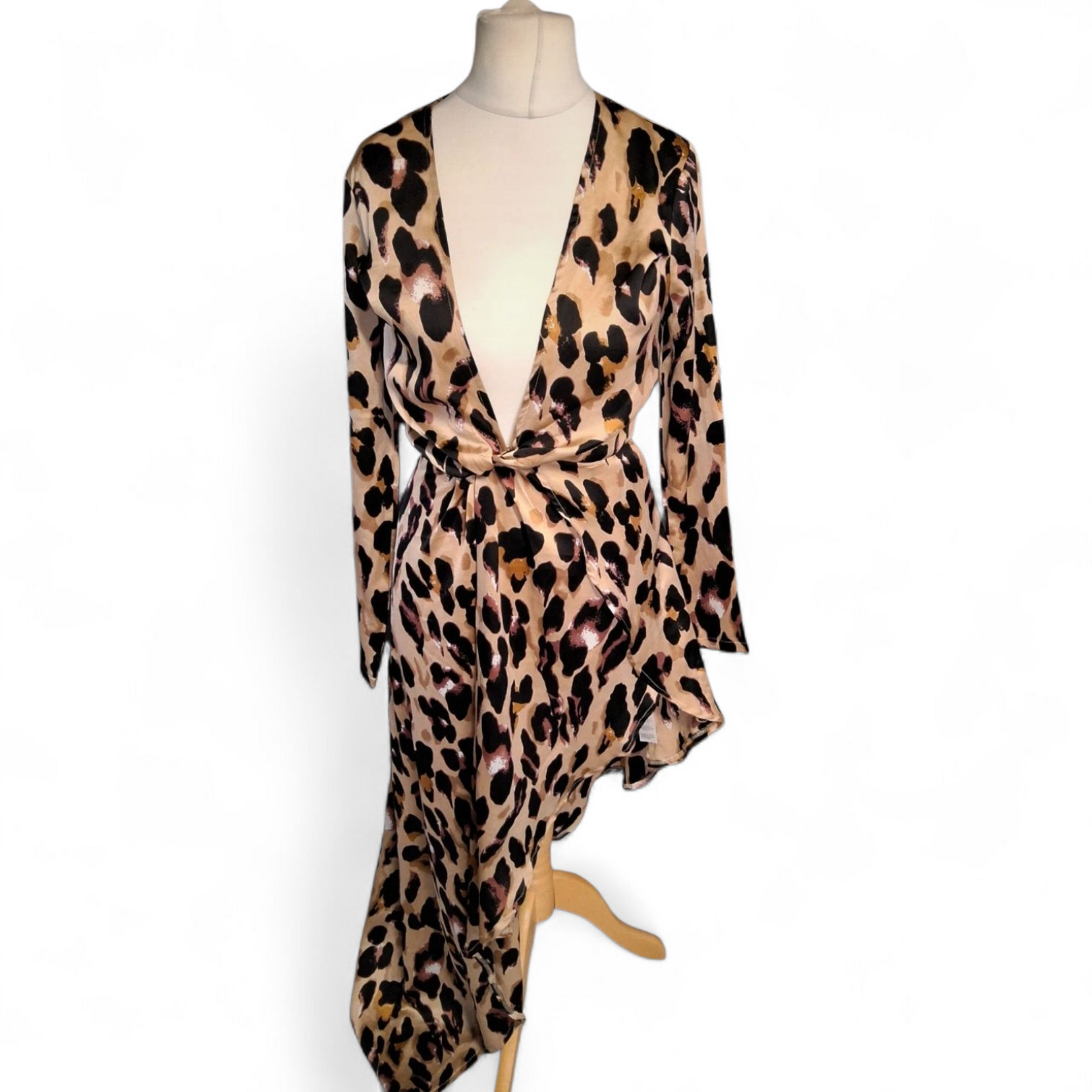 PLT Animal Print Asymmetrical Wrap Dress – Size 8 – Long Sleeves – NWT