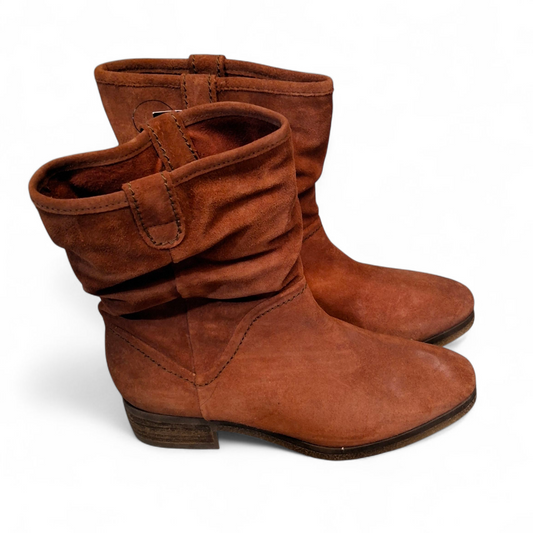 Next Brown Suede Leather Ankle Boots – Ruching Design – Block Heel 1.5" – NWT RRP £65 size 6