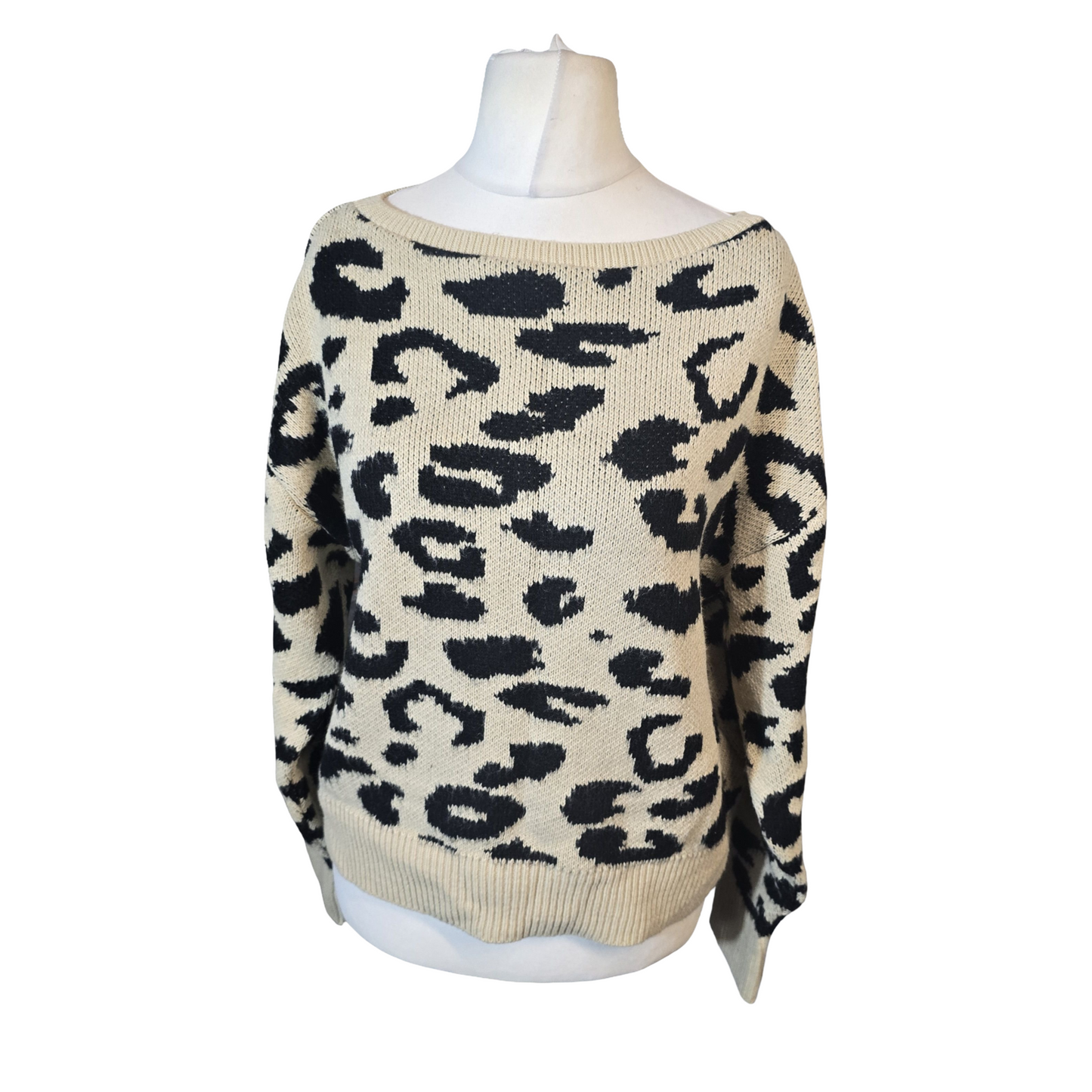 Friends Like These Beige & Black Animal Print Jumper – Oversized Fit – Size 12